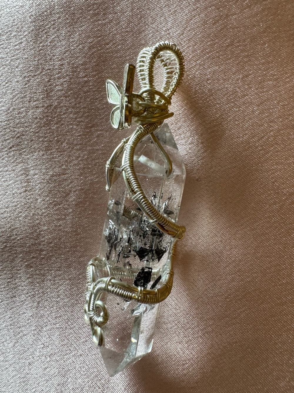 Wire wrapped herkimer diamond crystal pendant quartz manifestation butterfly - Picture 4 of 8